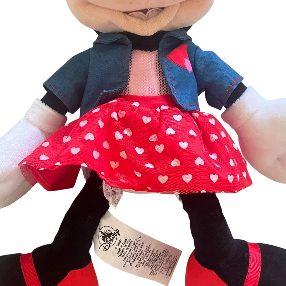 Disney Store 2021 Minnie Mouse Plush‎ Valentine Heart Denim Jacket Red 16